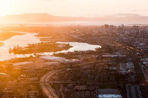 Bay Area city at sunset