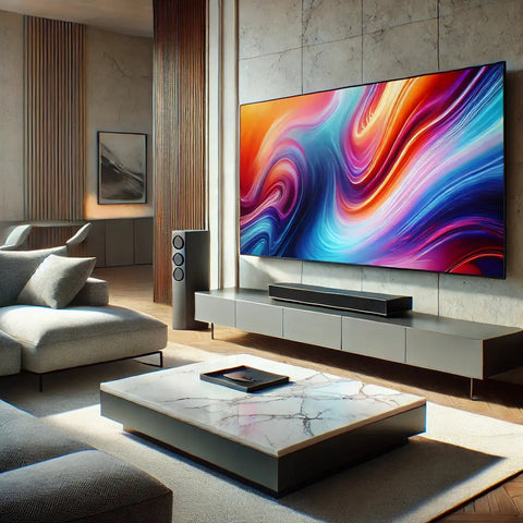 Modern living room with wall-mounted TV